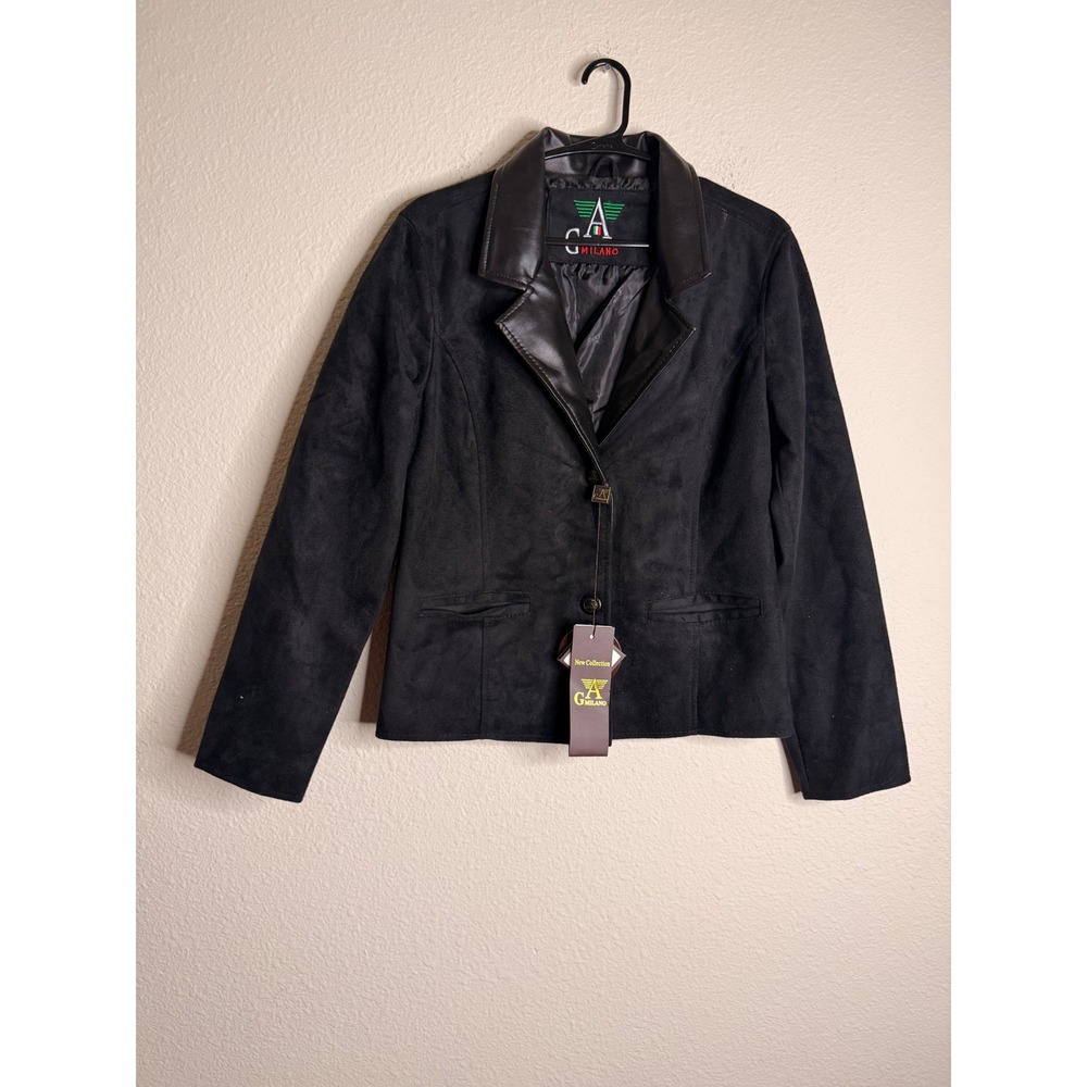 GA Milano Faux Suede Blazer Jacket NWT S Black Leather Trim Holiday Whimsygoth